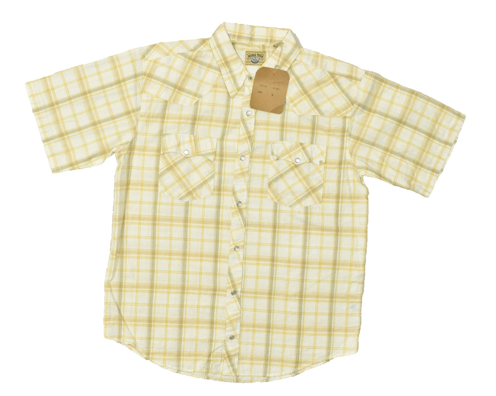 Moda Tech Men's Yellow Plaid Western Snap Shirt Short Sleeve Regular Size M NWT